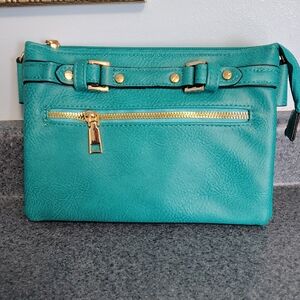 Chic Teal Fashion Crossbody with Gold Details NWT